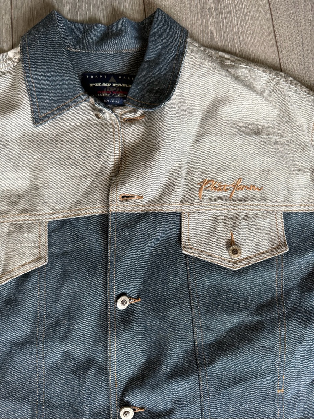 Phat Farm Two-Tone Denim Shirt Jacket in Cream and Blue